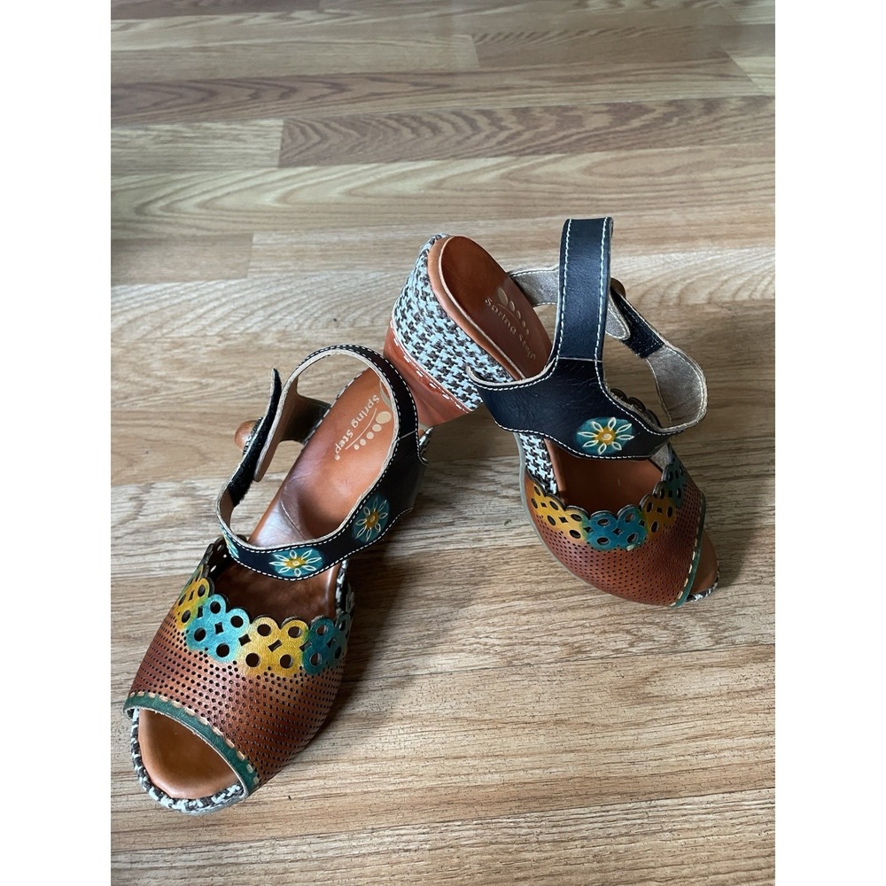 Spring Step L'Artiste Block Heel Funky Retro Ankle Strap   Contrasting Detail 36